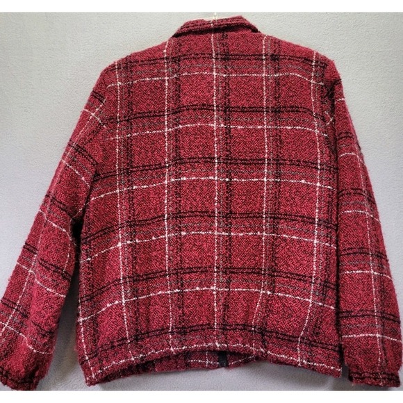 Alfred Dunner Women Size 14P Textured Jacket Red Plaid Lined Full Zip Pockets - Picture 9 of 10